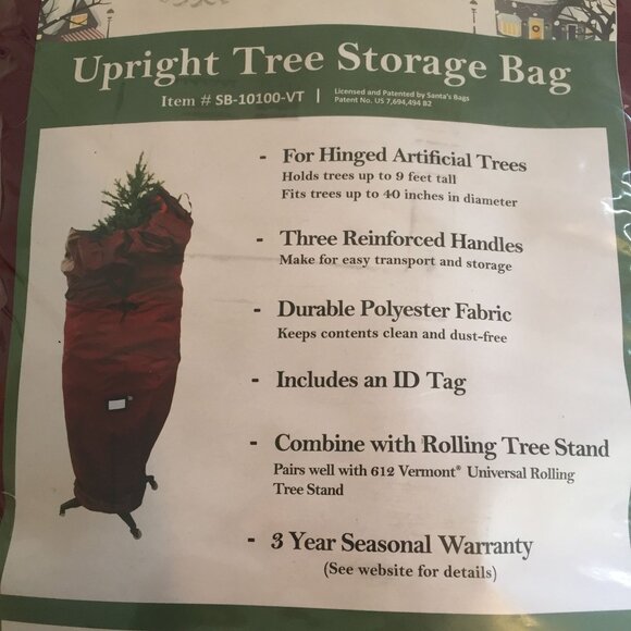 612 Vermont 9' Upright Tree Storage Bag For Hinged Artificial Christmas Trees - Picture 3 of 11